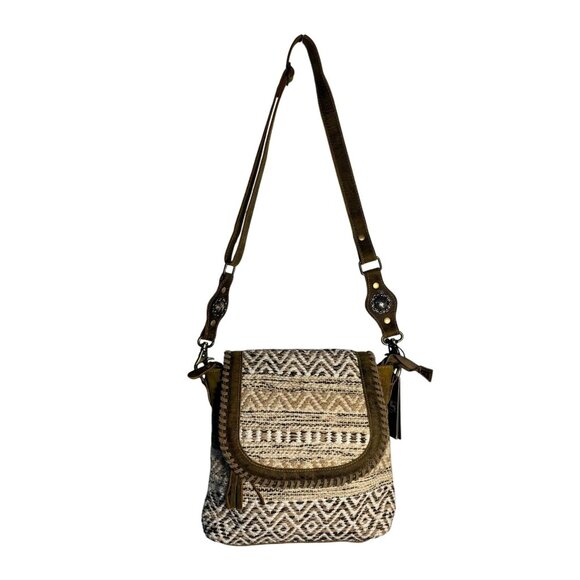 Myra Bag Handbags - Vintage N Vogue Myra Bag Ratel Shoulder Bag Eco-Friendly Upcycled Brown/White